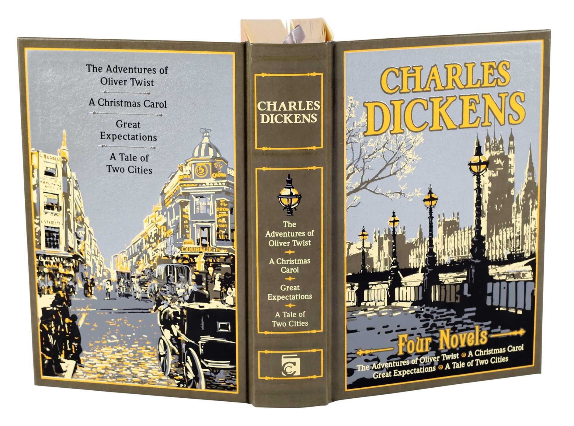 Charles Dickens Four Novels: Christmas Carol, Great Expectations + 2 more - Collectible Leather Bound Hardcover Classics