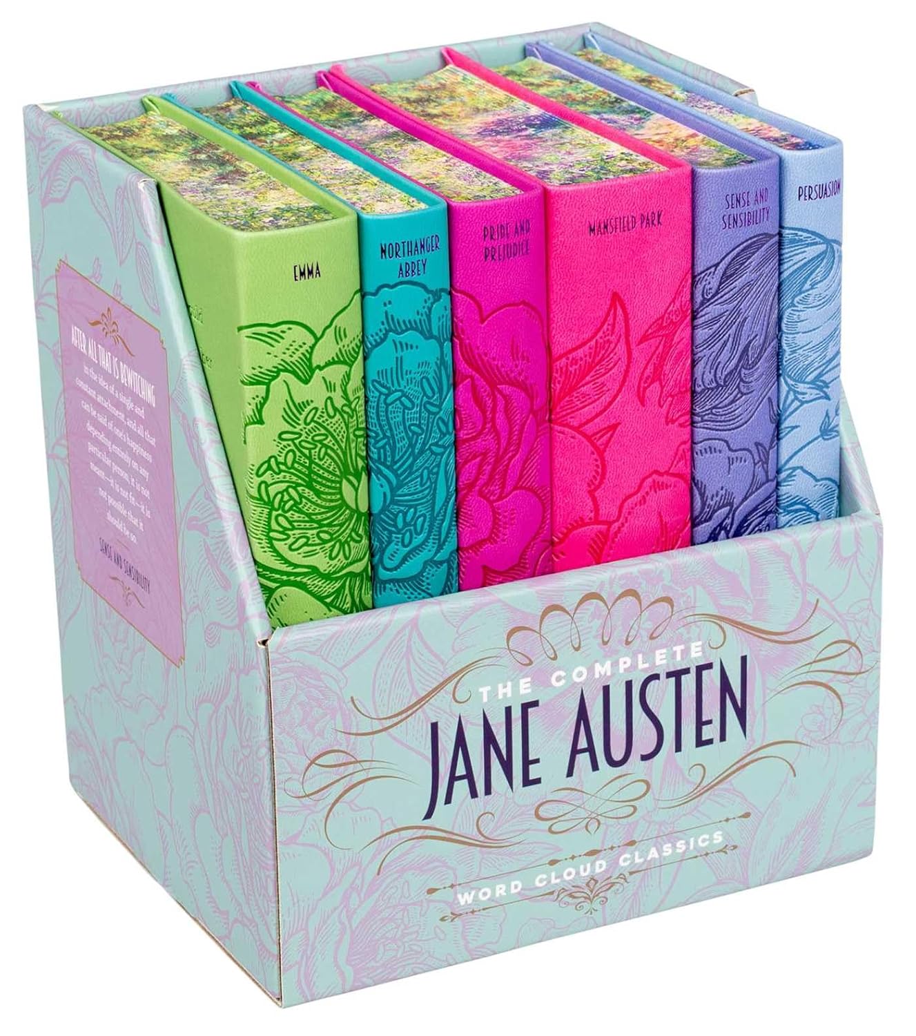 6 Book Boxed Set: Jane Austen Pride and Prejudice, Emma, Persuasion & 3 other - Deluxe Flexi Bound Faux Leather Cover - Painted Edges
