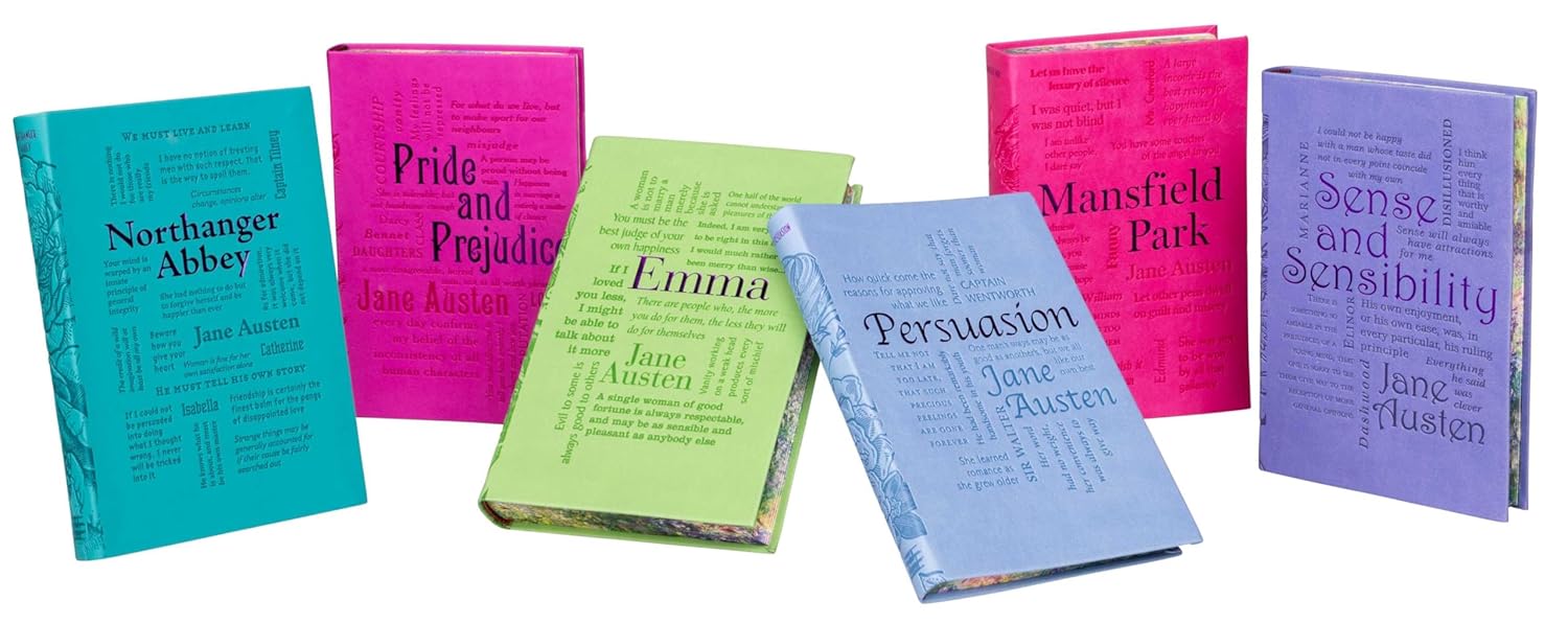 6 Book Boxed Set: Jane Austen Pride and Prejudice, Emma, Persuasion & 3 other - Deluxe Flexi Bound Faux Leather Cover - Painted Edges