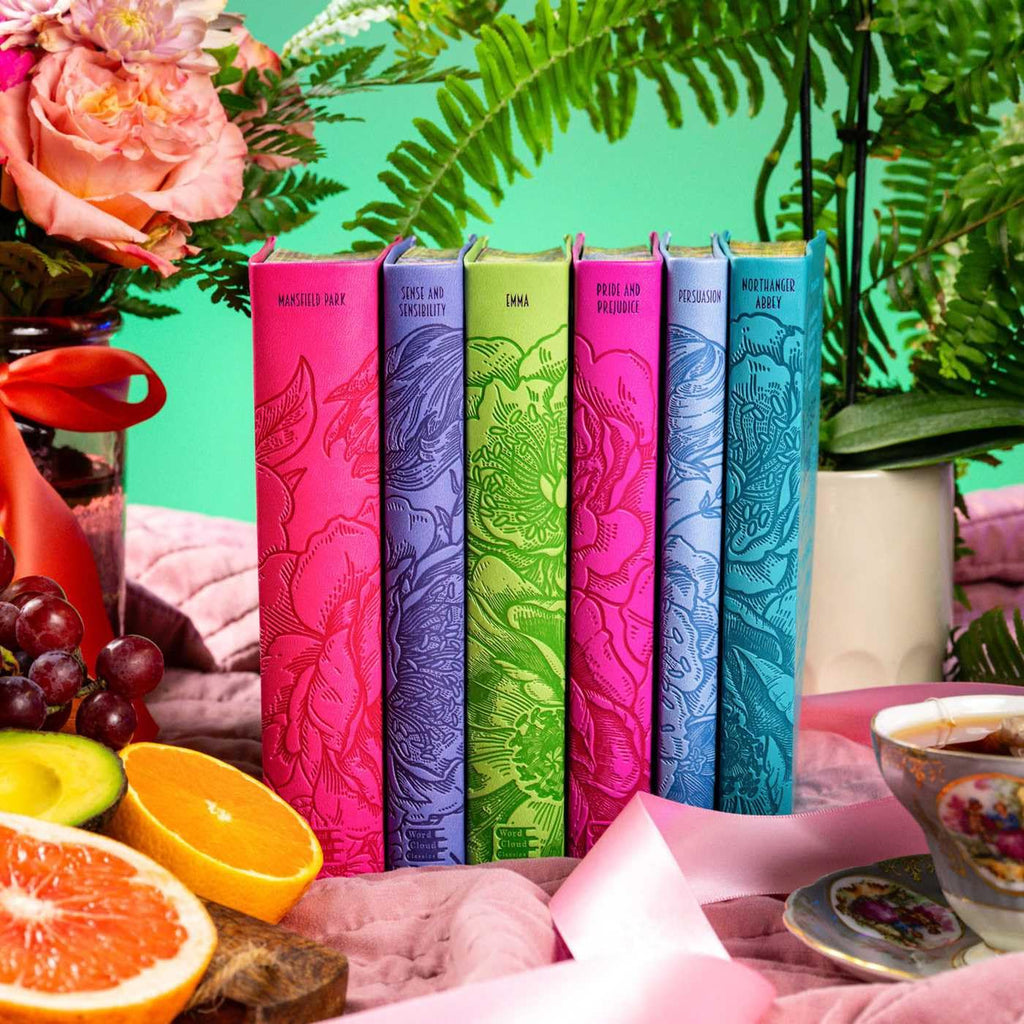 6 Book Boxed Set: Jane Austen Pride and Prejudice, Emma, Persuasion & 3 other - Deluxe Flexi Bound Faux Leather Cover - Painted Edges