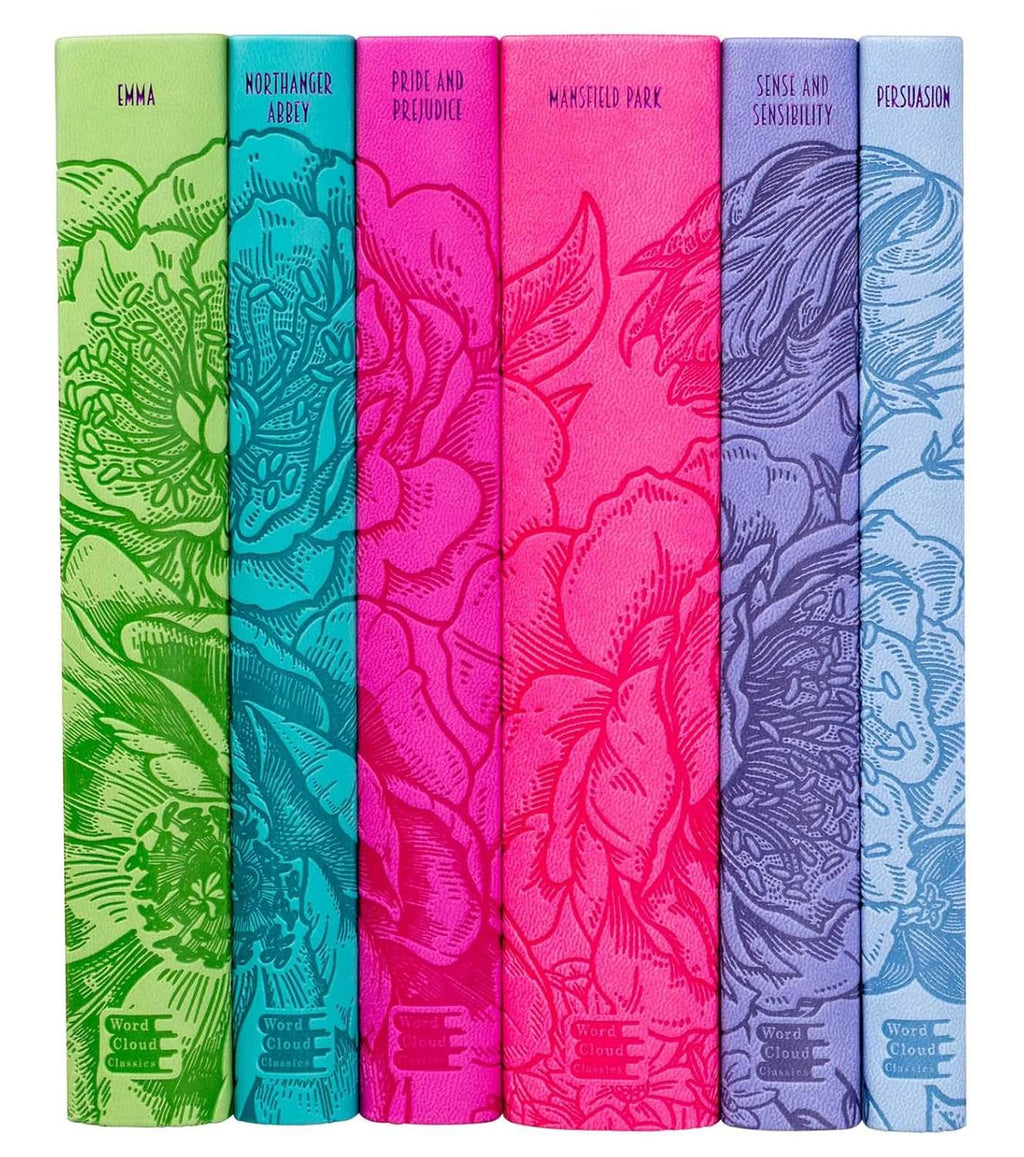 6 Book Boxed Set: Jane Austen Pride and Prejudice, Emma, Persuasion & 3 other - Deluxe Flexi Bound Faux Leather Cover - Painted Edges