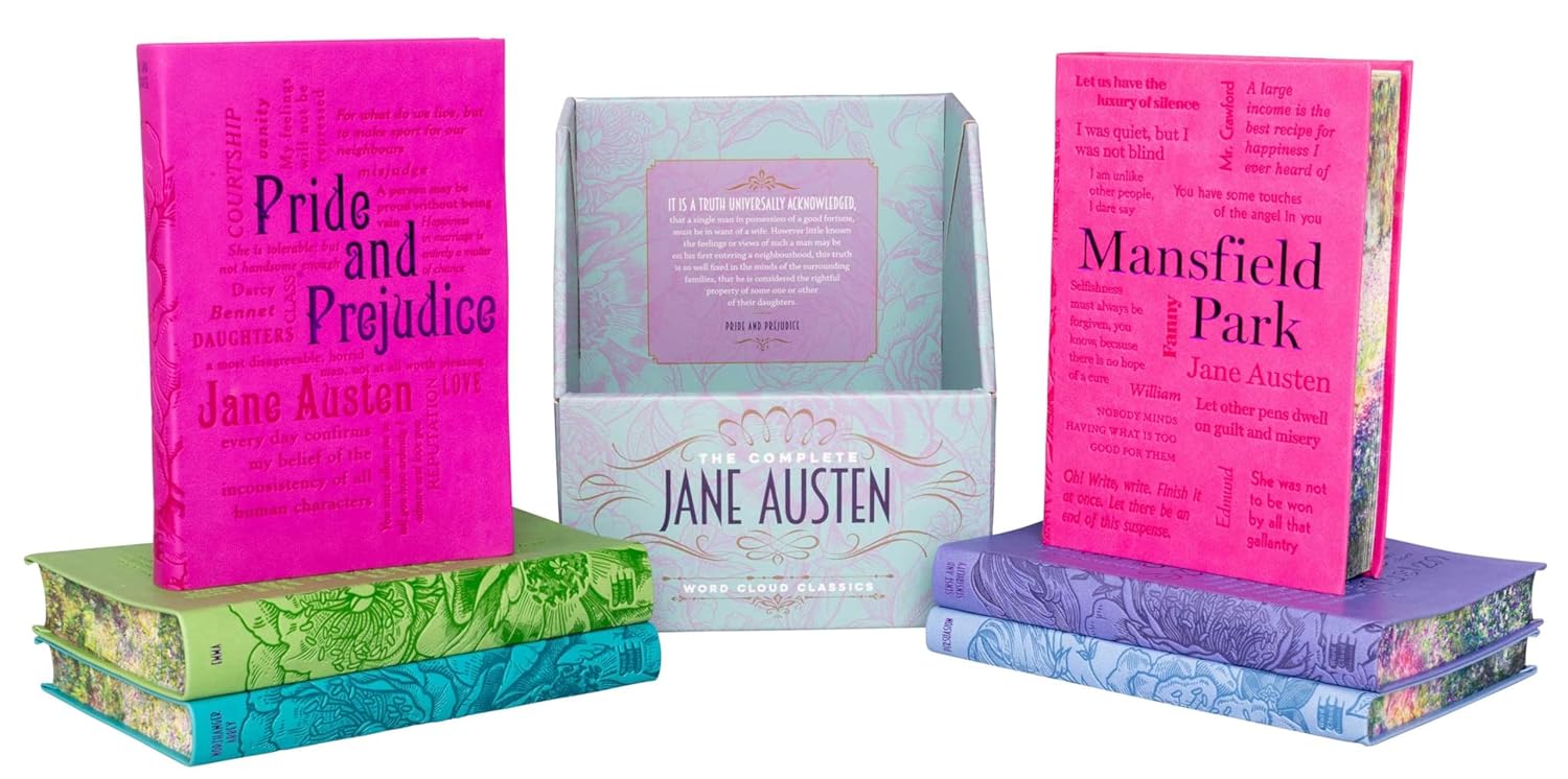 6 Book Boxed Set: Jane Austen Pride and Prejudice, Emma, Persuasion & 3 other - Deluxe Flexi Bound Faux Leather Cover - Painted Edges