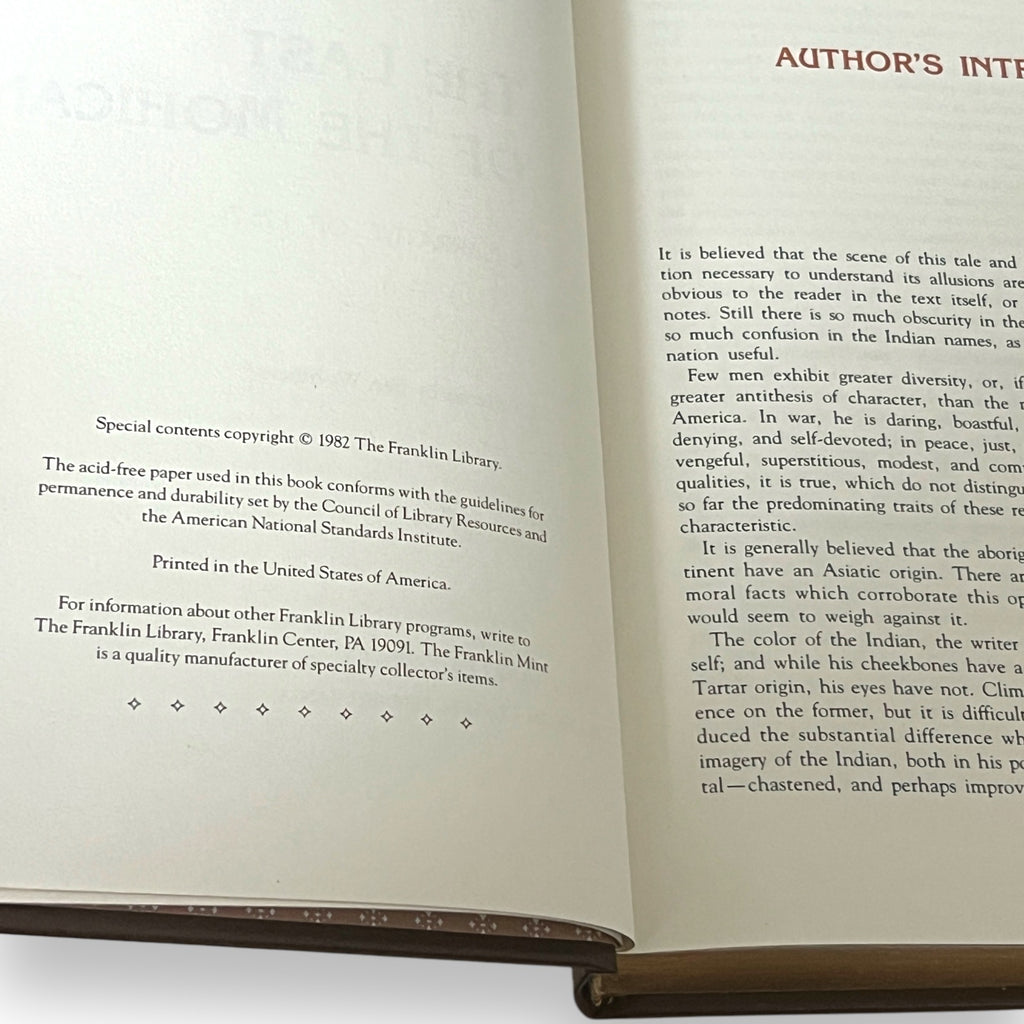 The Last of the Mohicans by James Fenimore Cooper - Leather Bound -The Franklin Library, 1982