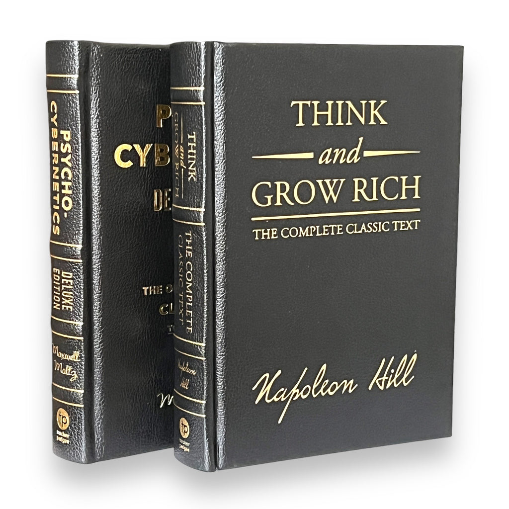 2-Book Set: THINK And GROW Rich Napoleon Hill & PSYCHO-Cybernetics Maxwell Maltz - Collectible Leather Bound Hardcover