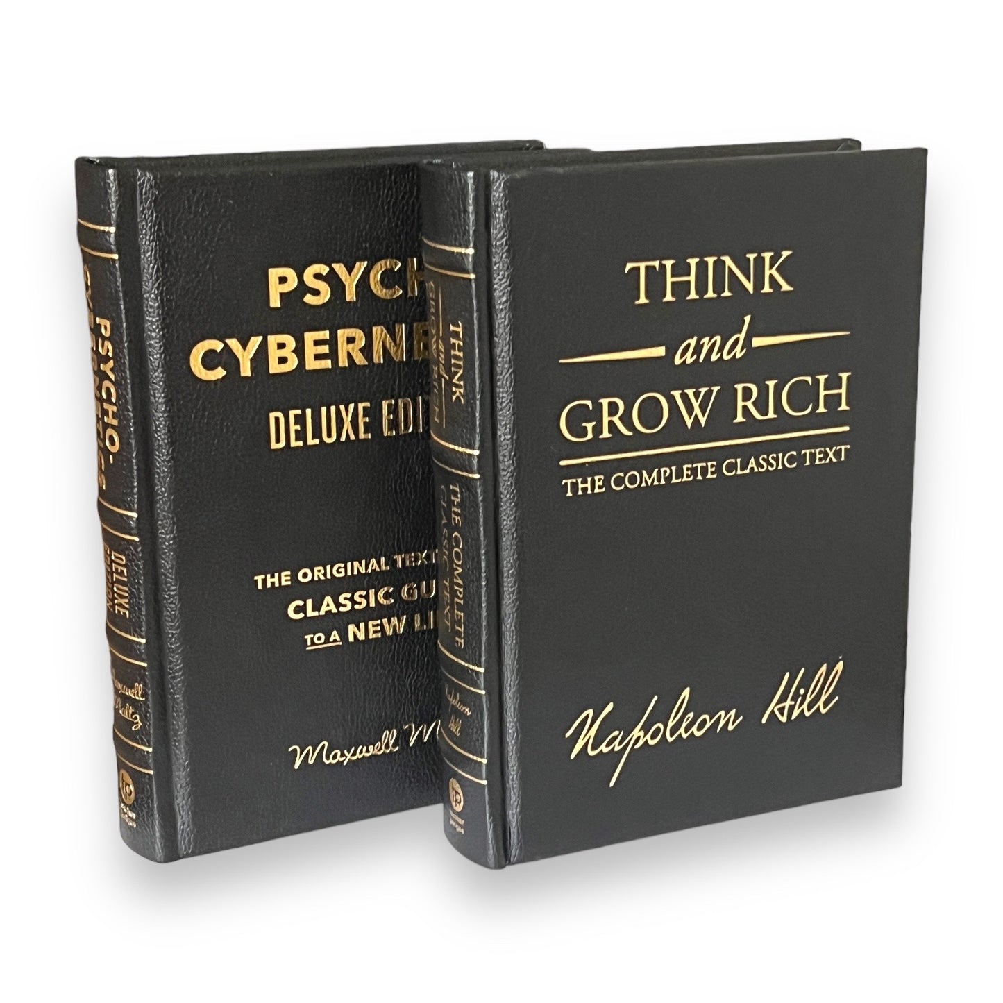 2 Books: THINK And GROW Rich Napoleon Hill & PSYCHO-Cybernetics Maxwell Maltz - Collectible Deluxe Special Edition - Leather Bound Hardcover