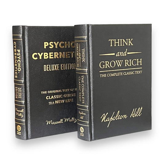 2 Books: THINK And GROW Rich Napoleon Hill & PSYCHO-Cybernetics Maxwell Maltz - Collectible Deluxe Special Edition - Leather Bound Hardcover