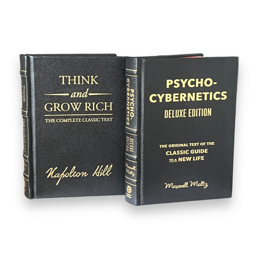 2-Book Set: THINK And GROW Rich Napoleon Hill & PSYCHO-Cybernetics Maxwell Maltz - Collectible Leather Bound Hardcover