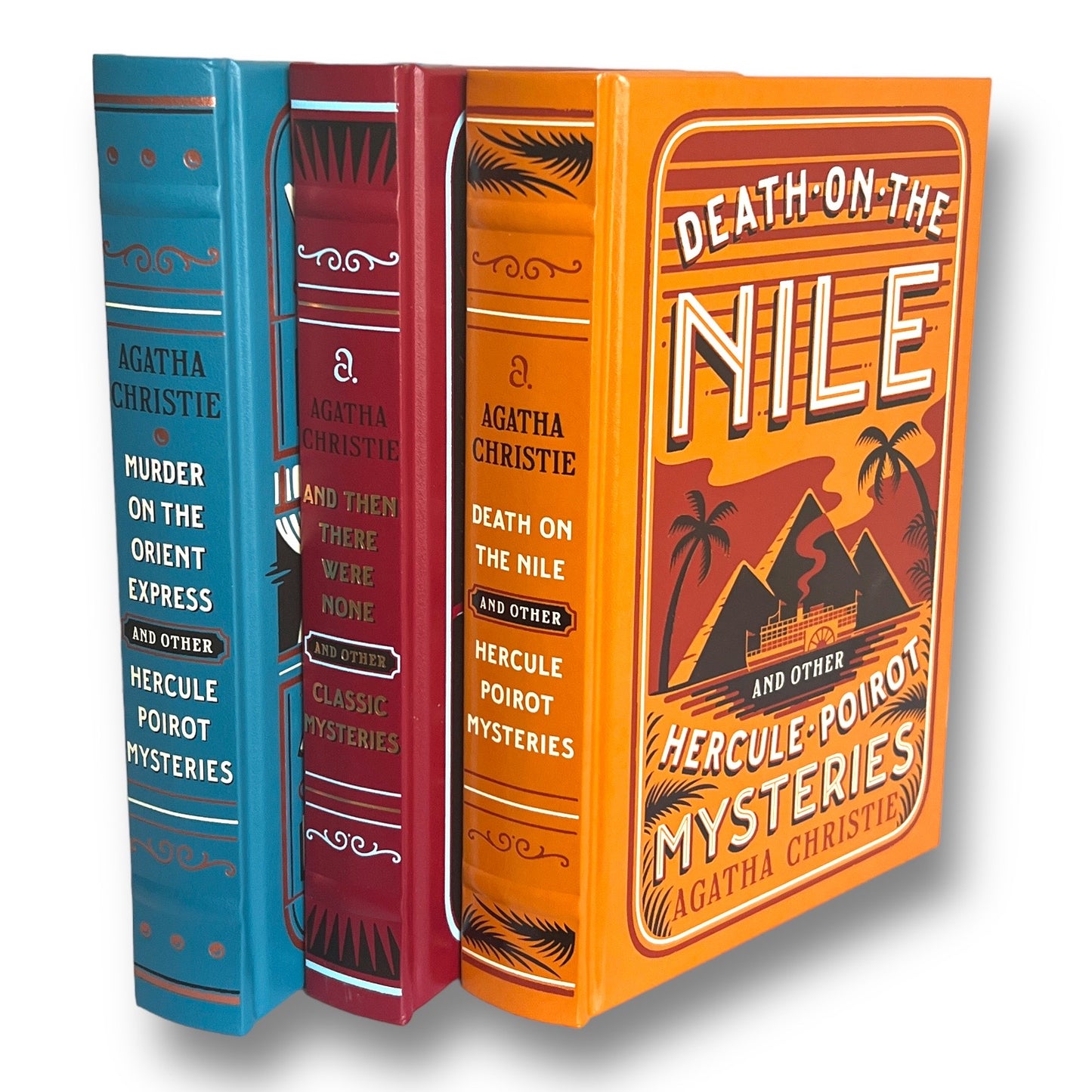 3 Books by AGATHA CHRISTIE: Death on the Nile / Murder on Orient Express / And Then There Were None - Collectible Leather Bound Hardcover