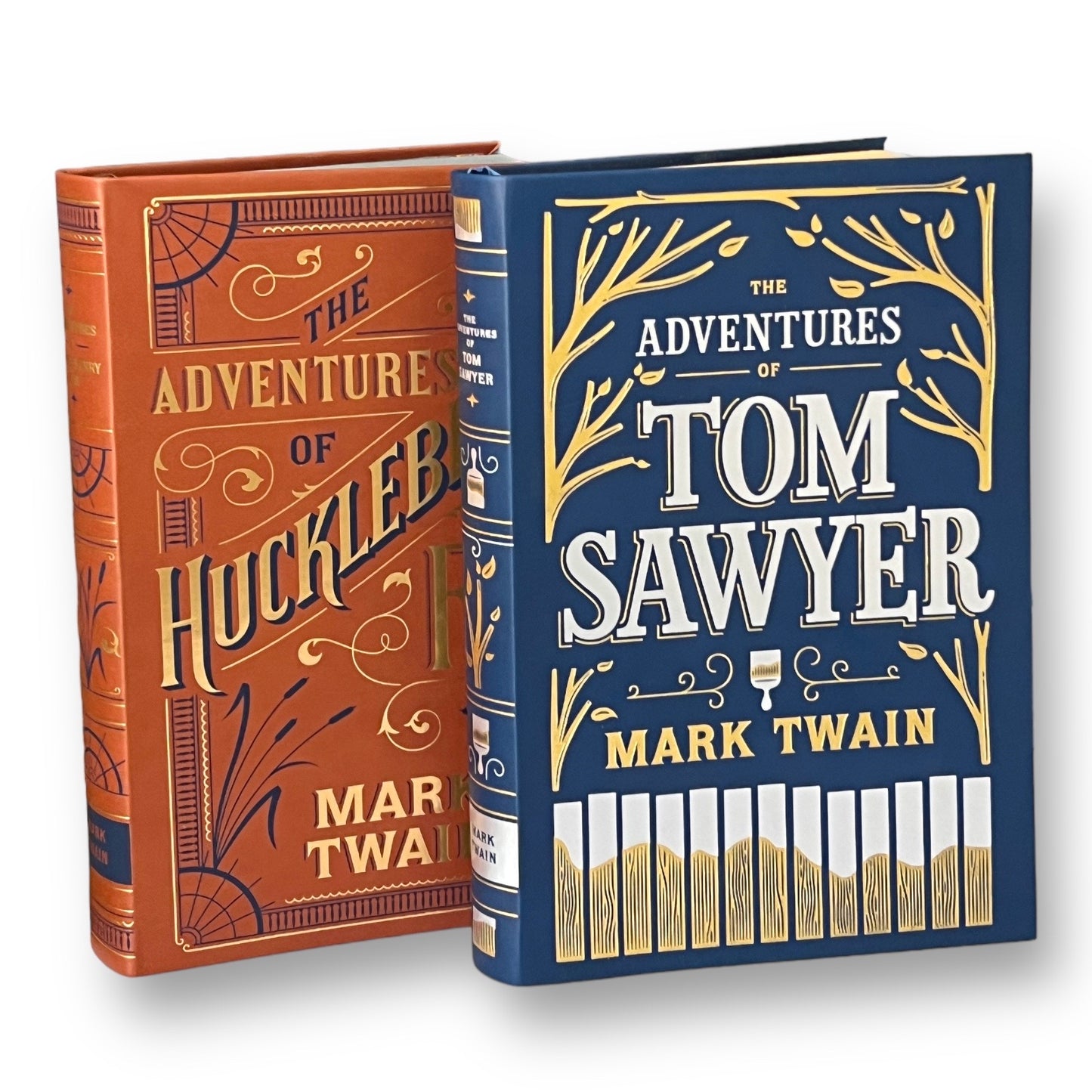 2-Book Set: Adventures Of Tom Sawyer, Huckleberry Finn by Mark Twain - Collectible Deluxe Flexi Bound Faux Leather Cover Edition