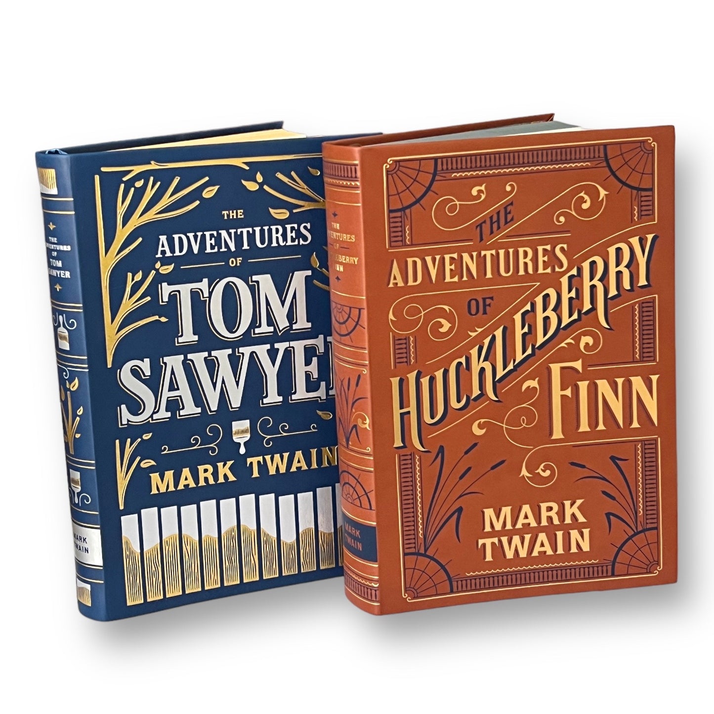 2-Book Set: Adventures Of Tom Sawyer, Huckleberry Finn by Mark Twain - Collectible Deluxe Flexi Bound Faux Leather Cover Edition