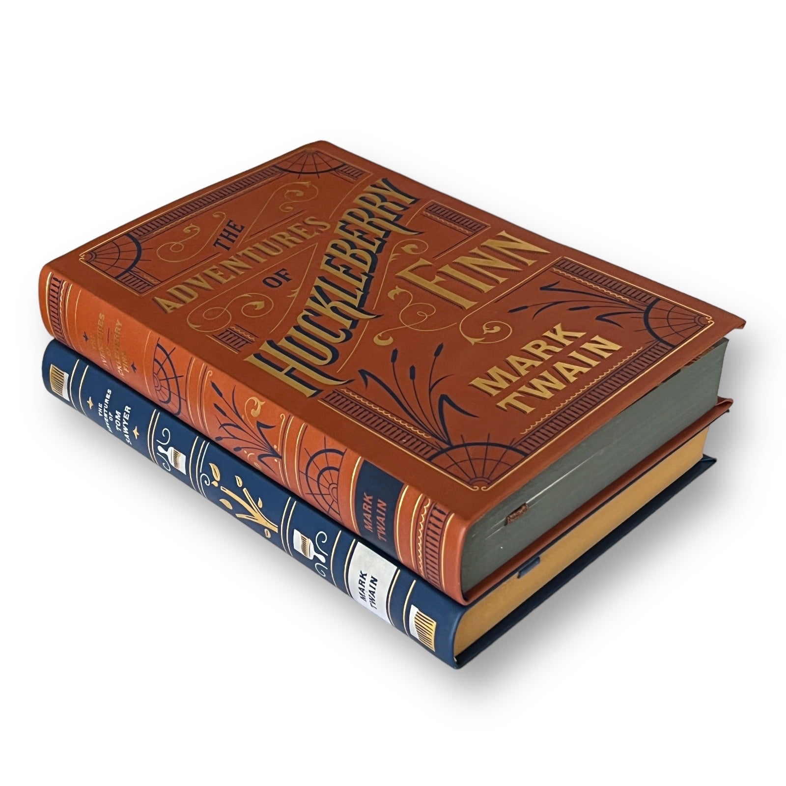 2-Book Set: Adventures Of Tom Sawyer, Huckleberry Finn by Mark Twain - Collectible Flexi Bound Faux Leather Cover