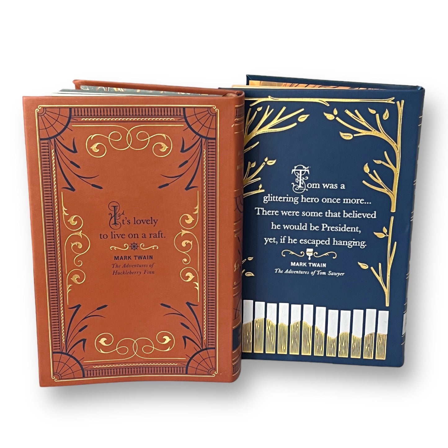 2-Book Set: Adventures Of Tom Sawyer, Huckleberry Finn by Mark Twain - Collectible Deluxe Flexi Bound Faux Leather Cover Edition