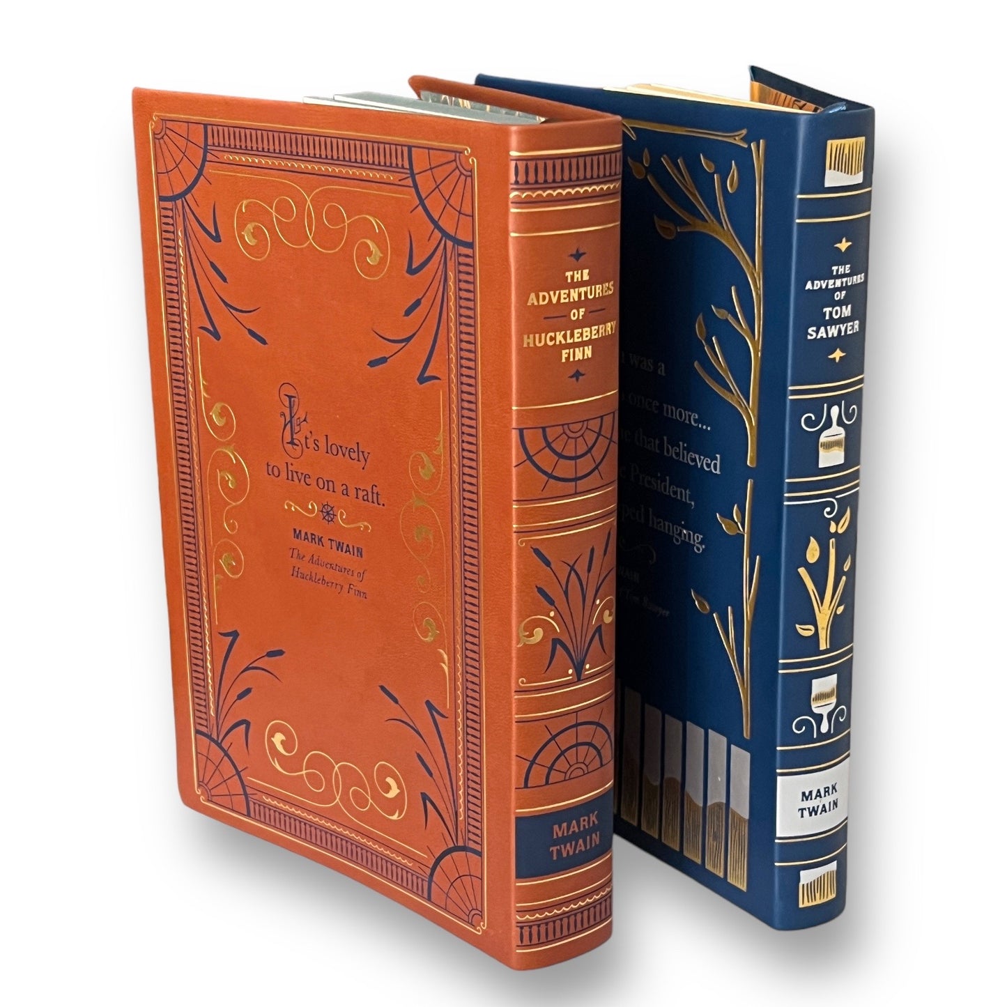 2-Book Set: Adventures Of Tom Sawyer, Huckleberry Finn by Mark Twain - Collectible Deluxe Flexi Bound Faux Leather Cover Edition