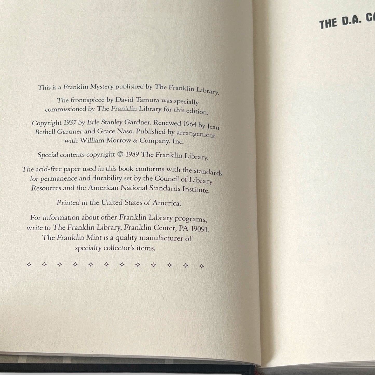 The D.A. Calls It Murder by Erle Stanley Gardner - Leather Bound -The Franklin Library, 1989