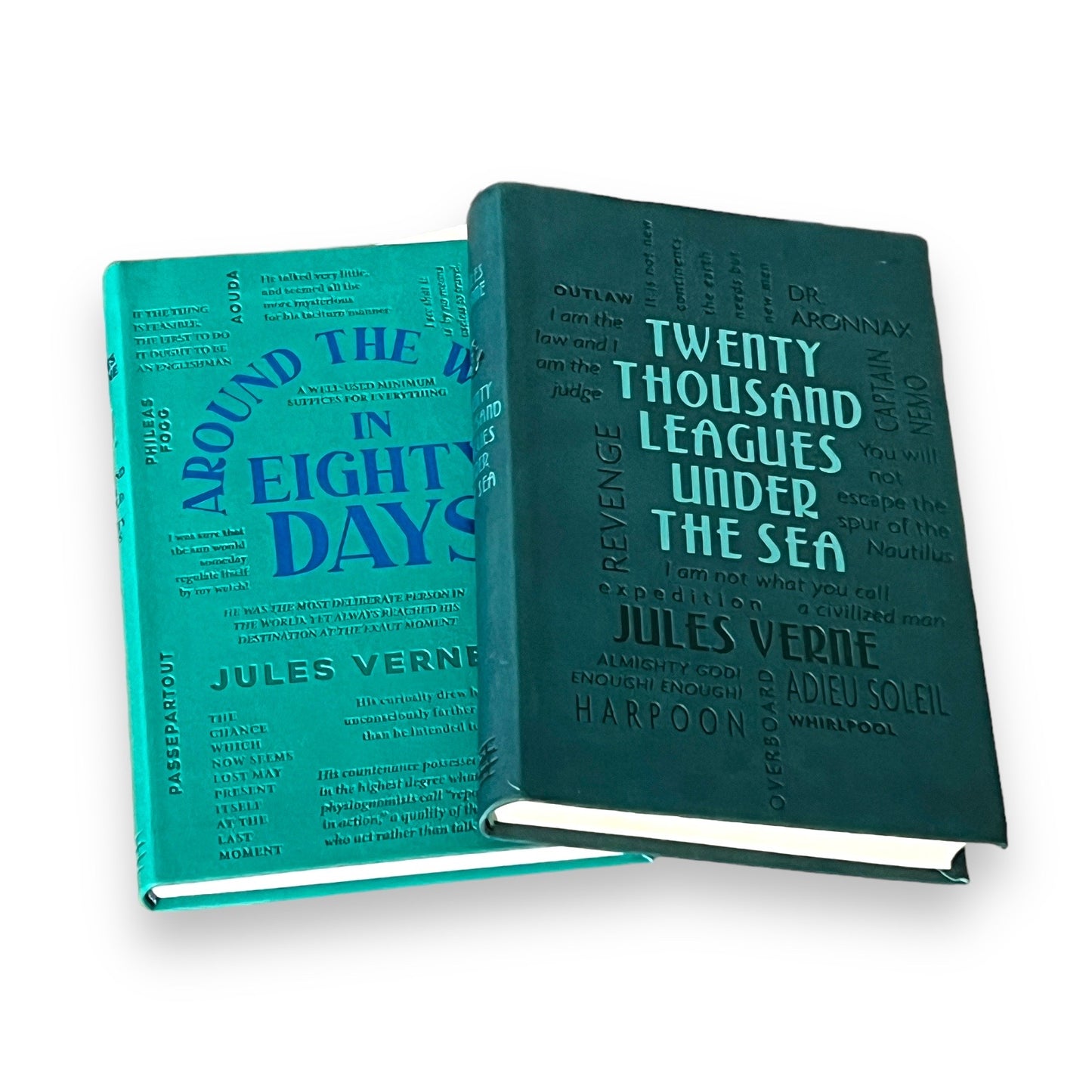 2 Books: Around World in 80 Days & Twenty Thousand Under Sea J. Verne - Collectible Deluxe Gift Edition - Flexi Bound Faux Leather Cover