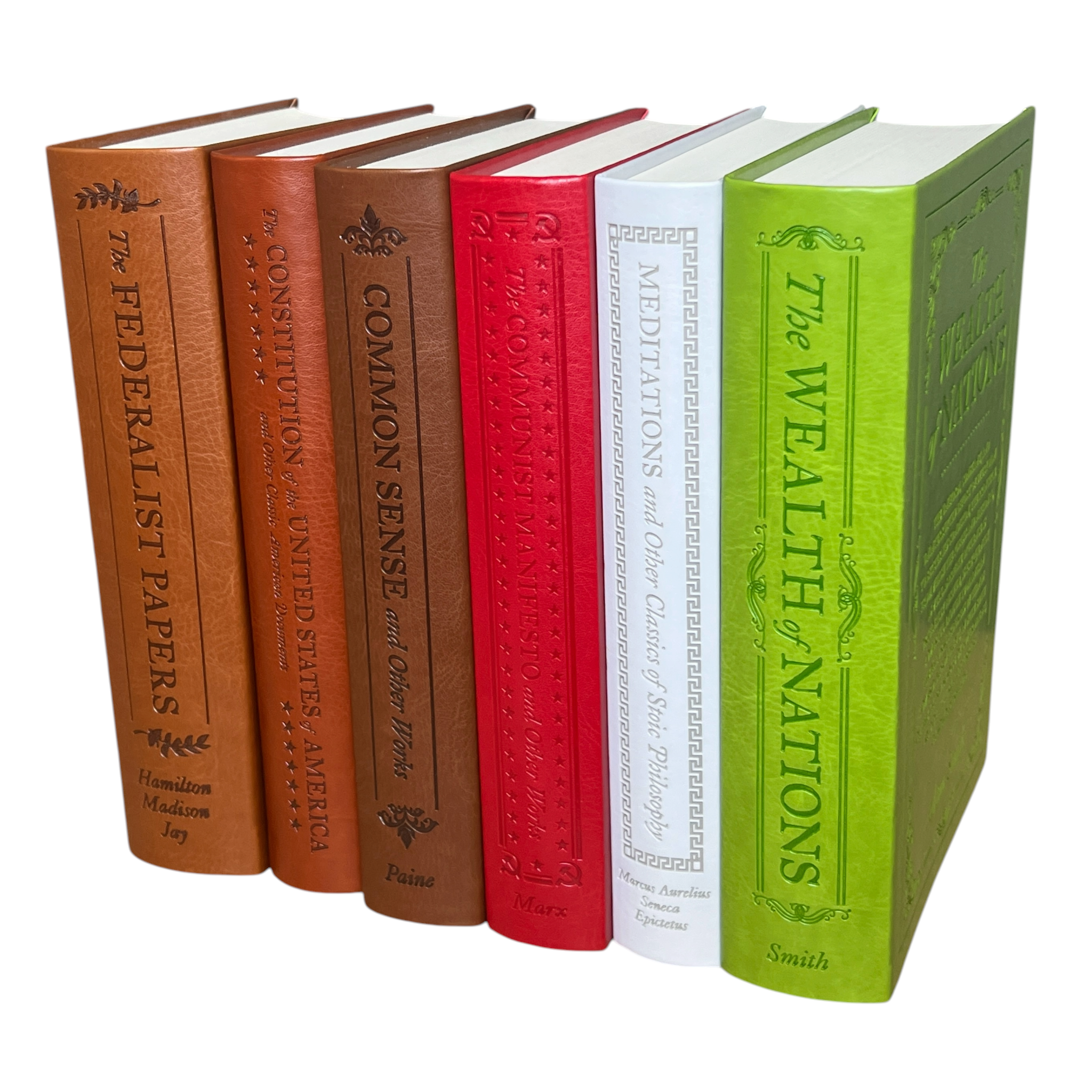 6-Books Set: COMMON SENSE, FEDERALIST PAPERS, CONSTITUTION, MEDITATIONS +2 - Collectible Flexi Bound Faux Leather Cover