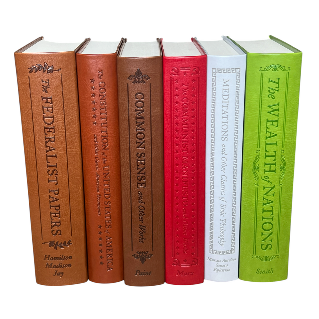 6-Books Set: COMMON SENSE, FEDERALIST PAPERS, CONSTITUTION, MEDITATIONS +2 - Collectible Flexi Bound Faux Leather Cover