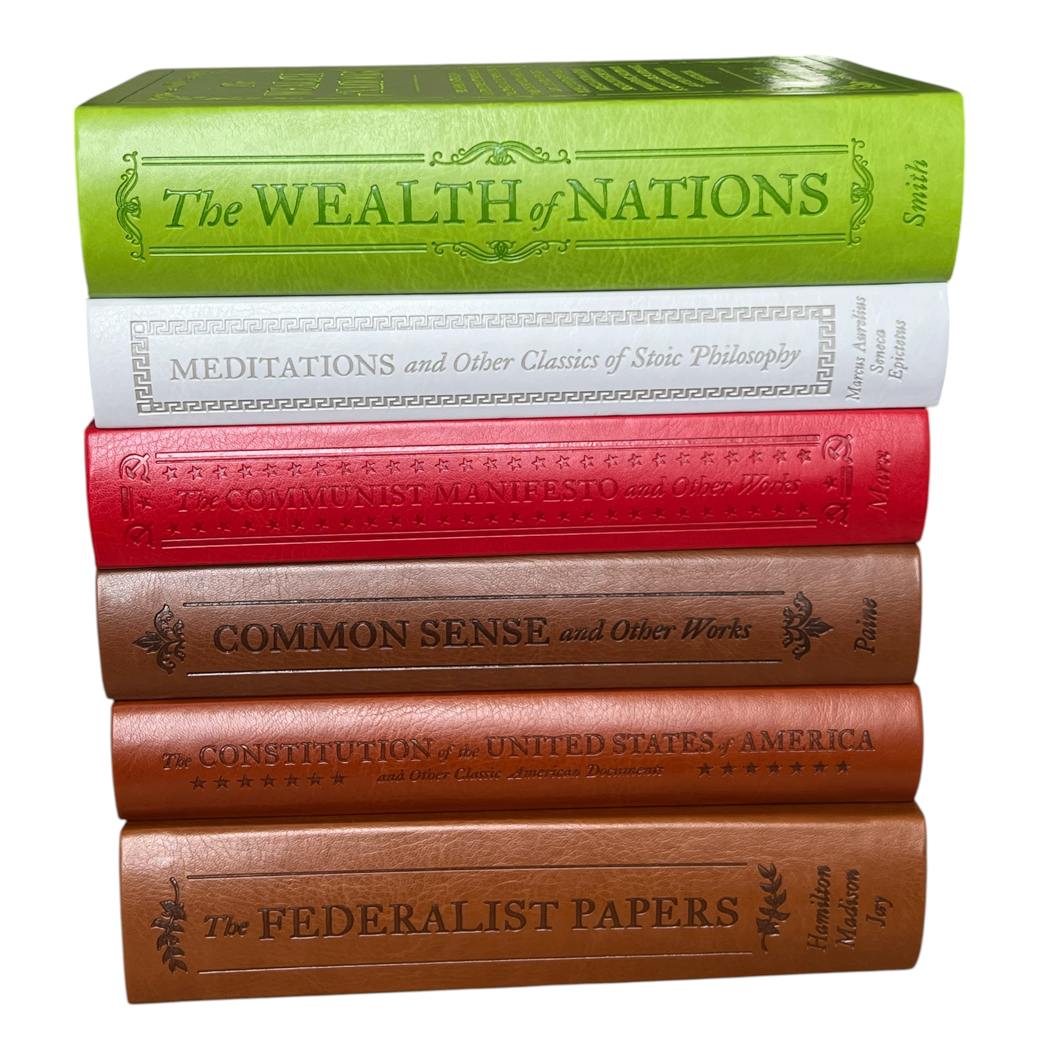 6-Books Set: COMMON SENSE, FEDERALIST PAPERS, CONSTITUTION, MEDITATIONS +2 - Collectible Flexi Bound Faux Leather Cover