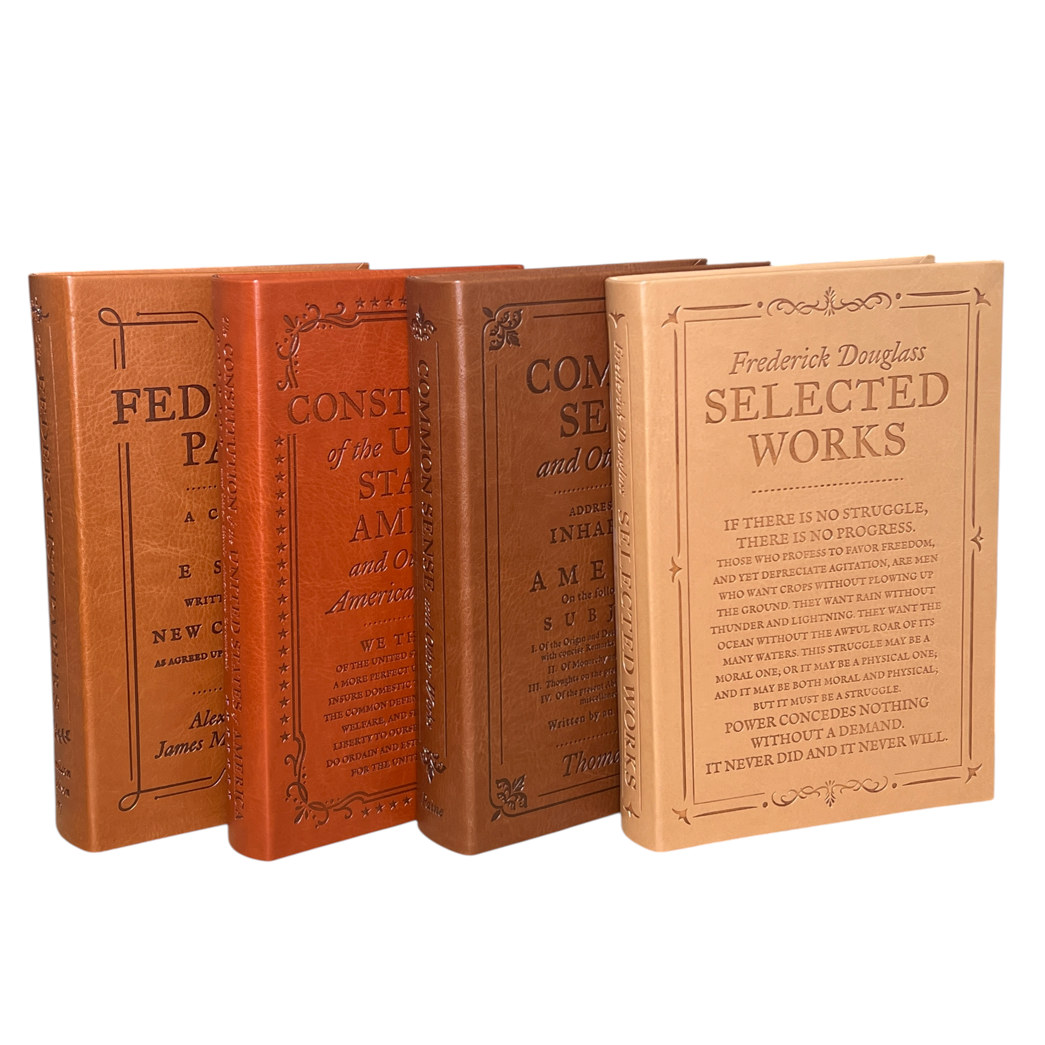 4-Books Set: CONSTITUTION, FEDERALIST PAPERS, COMMON SENSE, DOUGLASS - Collectible Flexi Bound Faux Leather Cover