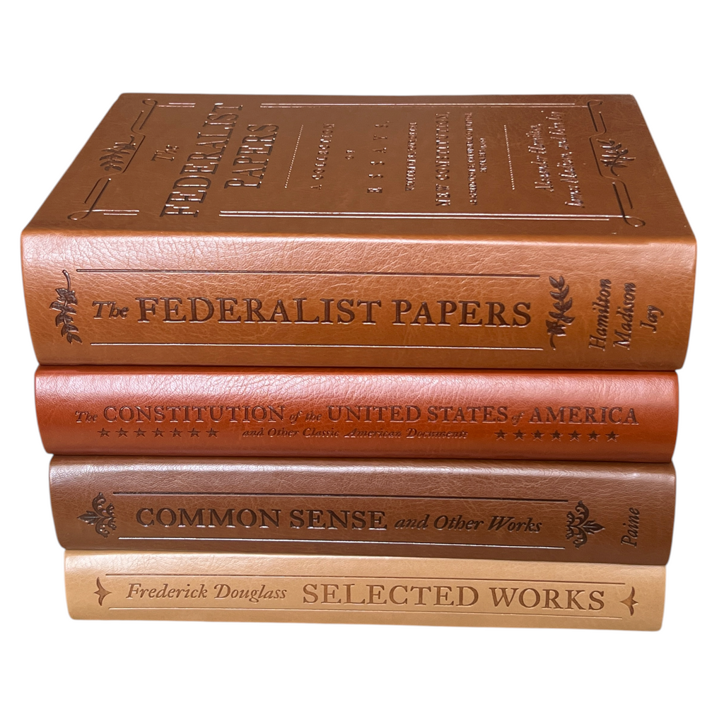 4-Books Set: CONSTITUTION, FEDERALIST PAPERS, COMMON SENSE, DOUGLASS - Collectible Flexi Bound Faux Leather Cover