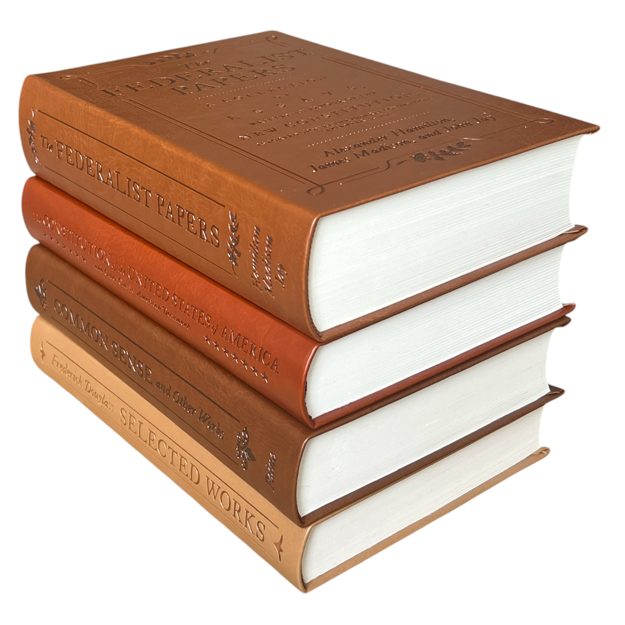 4-Books Set: CONSTITUTION, FEDERALIST PAPERS, COMMON SENSE, DOUGLASS - Collectible Flexi Bound Faux Leather Cover