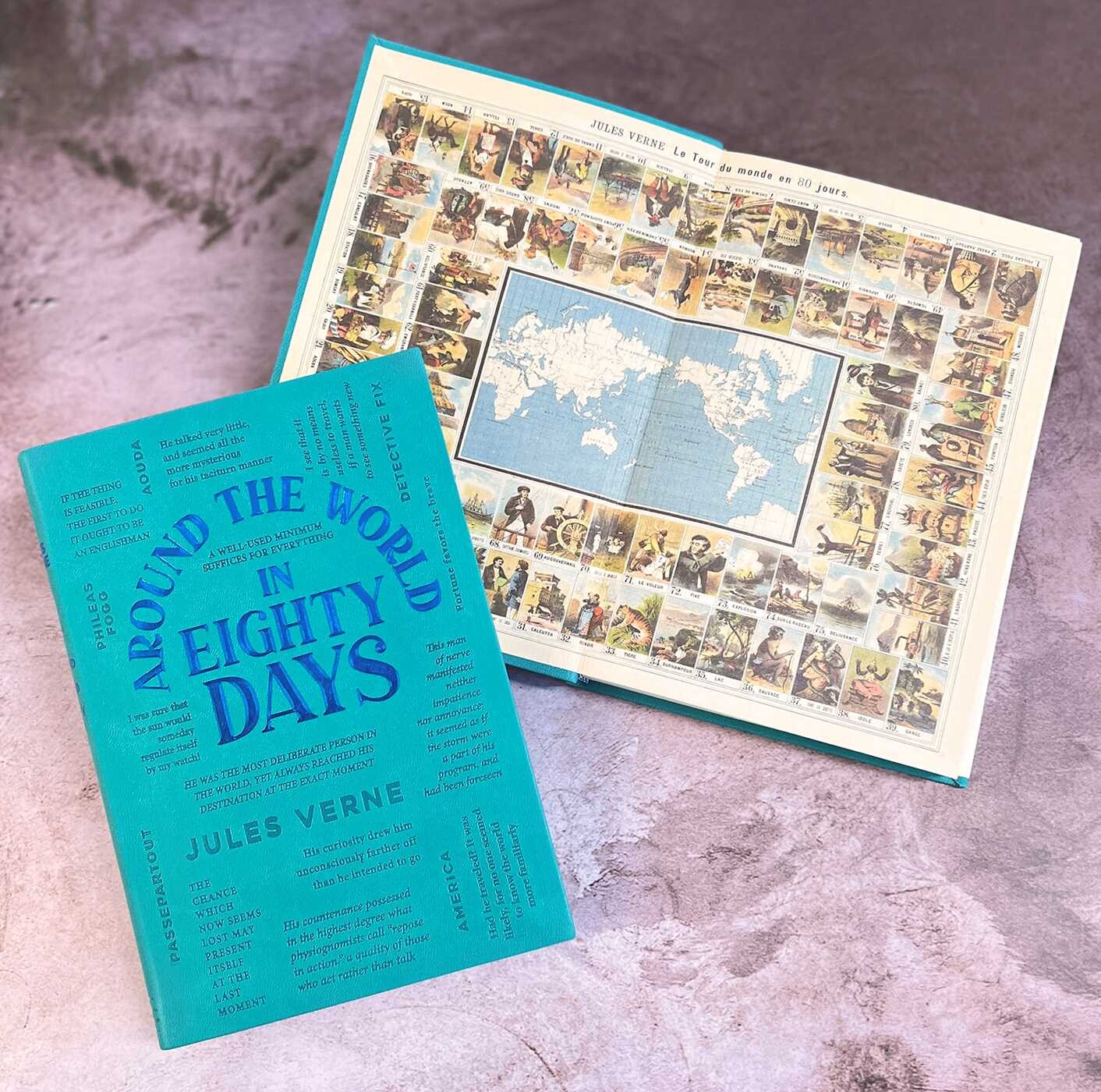 2 Books: Around World in 80 Days & Twenty Thousand Under Sea J. Verne - Collectible Deluxe Gift Edition - Flexi Bound Faux Leather Cover