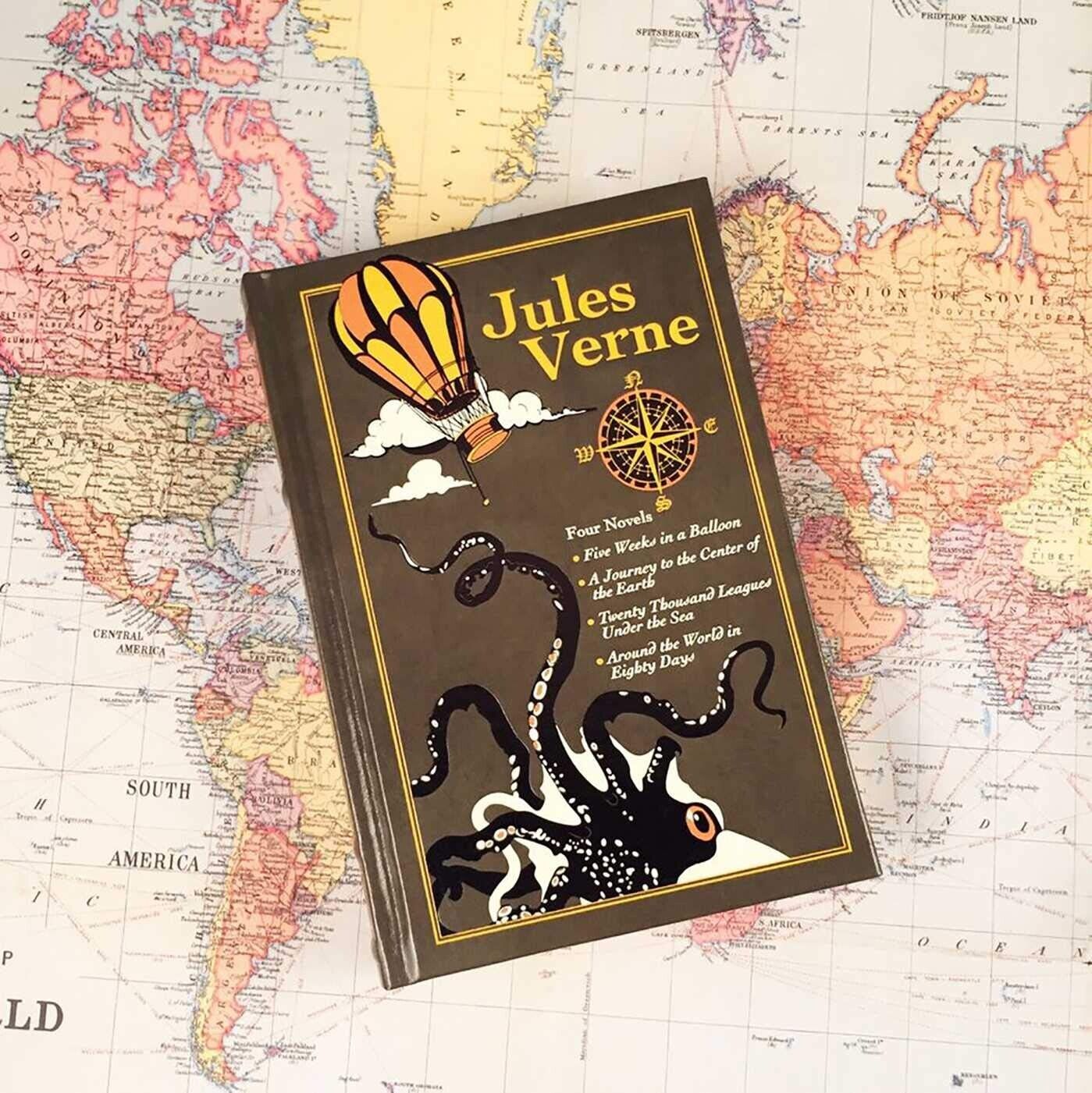 Jules Verne 4 Novels: Around the World in Eighty Days +3 more - Collectible Leather Bound Hardcover